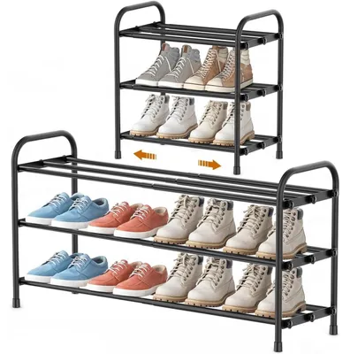 Obrázek produktu pro Rozšiřitelná police na boty, 45-80 cm, kov, černá barva, 3 úrovně