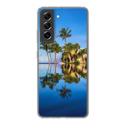 Produktbild von MuchoWow® Handyhülle Schutzhülle Hülle für Samsung Galaxy S21 FE Am Wailea Beach in Hawaii spiegeln sich die Palmen im Wasser Silikon Softcase Handy Hülle - Mobiltelefonhülle