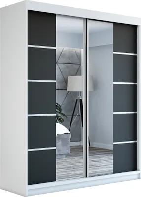 Produktbild von Schwebetürenschrank Kleiderschrank ERO  180 cm Schrank Garderobe Spiegel.Verschiedene Farben (Weiß, Schwarz, Somona). Möbel vom Hersteller!