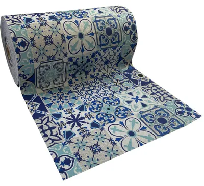 Imagen del producto de Alfombra moqueta antideslizante por metros para cocina y pasillo - Azulejo Retro Azul 7080005-2
