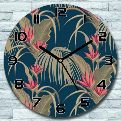 Produktbild von Wanduhr aus Glas Rund fi 30 Exotische Blumen Quarz Deko Wohnzimmer Büro