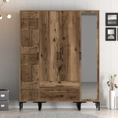 Obrázek produktu pro Skye Decor, Kumsal PTR - ořech, šatní skříň, ořech, 100 % MELAMÍNEM POTAŽENÁ DESKA, 160 x 201,4 x 47,5 cm