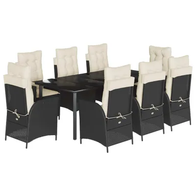 Produktbild von vidaXL 9-tlg. Garten-Essgruppe mit Kissen Schwarz Poly Rattan