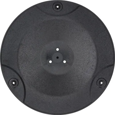 A black, round base with three screw holes around the outer edge and a central hub with three small holes.