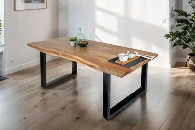 Produktbild von Esstisch Baumkante Akazie massiv Natur 200 x 100 cm U-Gestell schwarz THEA