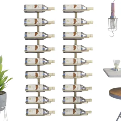 Productafbeelding van Set van 2 wandplanken voor wijn, 9 x 24 x 98 cm, ijzer, goudkleurig