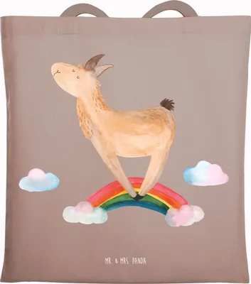 Produktbild von Mr. & Mrs. Panda totebag Lama Regenbogen - Braun Pastell - Geschenk, Schultasche, Lamas, Hobby, Shopping Tasche, Tote Bag, Selbstständig, Freiheit, Uni, Beutel