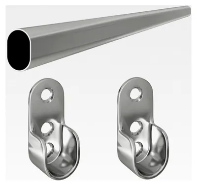 Produktbild von Kleiderstange oval 30x15mm verchromt Stahl Garderobenstange Schrankrohr Wandhalter (1,00 Meter)