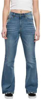 Image de Pantalon pour femme Urban Classics : pantalon en denim évasé à taille haute, délavé « midstone » - taille 26