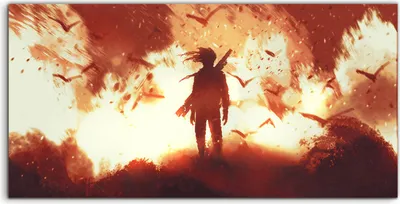 Produktbild von Coloray Acrylbild 140x70  Wandbild Acrylbilder Mann mit einem Gewehr Feuer Flammen