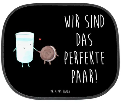 Produktbild von Mr. & Mrs. Panda Hitzeschutz Auto Milch Keks - Schwarz - Geschenk, fenster sonnenschutz, Seitenfenster, Lustige Sprüche, Kekse, Sonnenblende, Seitenscheibe, Cookie