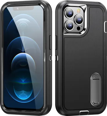 Immagine prodotto di Custodia per iPhone 12 / 12 Pro Hybrid Custodia protettiva antiurto a tre strati con supporto Nero