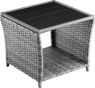 CASARIA® Polyrattan Beistelltisch mit WPC Tischplatte 45x45x40 cm 80 kg Belastbarkeit Wetterfest Outdoor Garten Terrasse Balkon Tisch Gartenmöbel Grau