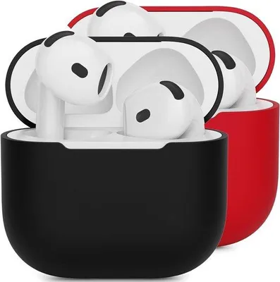Zdjęcie produktu dla Etui silikonowe do AirPods 4 – 2 sztuki – z ochroną LED – czarno-czerwone