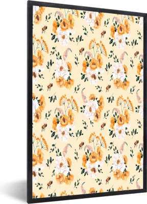 Produktbild von MuchoWow® MuchoWow® Gerahmtes Poster Blumen - Pastell - Orange 40x60 cm - Poster mit zchwarzem Bilderrahmen - Papierdruck - Wandbilder