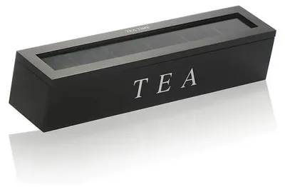 Produktbild von Teebeutelhalter - Aufbewahrungsbox mit 6 Fächern - Holz - Kaffee-Station & Zuckerpäckchen Organizer - Für Schublade und Arbeitsplatte - Schwarz
