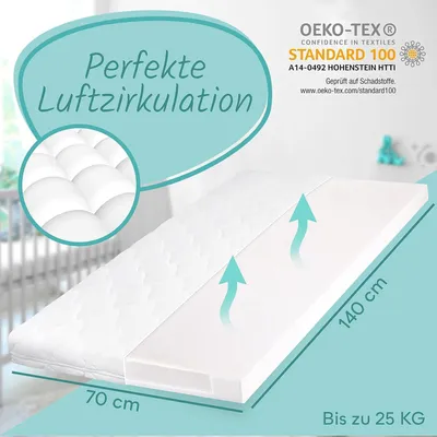 Produktbild von Sun Garden Babymatratze 60x120 cm | 70x140 cm mit Trittkante Baby Matratze für Babybett, Bezug bis 60°C Grad waschbar