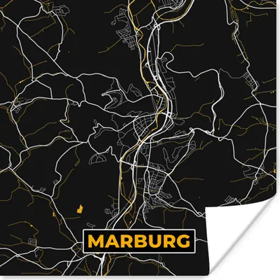 Produktbild von MuchoWow® Poster Stadtplan - Karte - Marburg - Deutschland - Karte 75x75 cm - Wand Dekoration