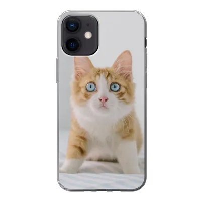 Produktbild von MuchoWow® Handyhülle Schutzhülle Hülle für iPhone 12 Kätzchen - Blau - Orange - Mädchen - Jungen - Kind Silikon Softcase Handy Hülle - Schutzhülle