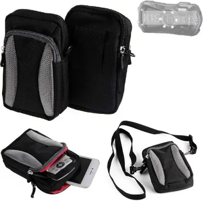 Produktbild von K-S-Trade Fototasche kompatibel mit Pentax WG-90 Gürtel-Tasche Holster Umhänge Tasche Kameratasche, schwarz-grau Brust-Beutel Brust-Tasche