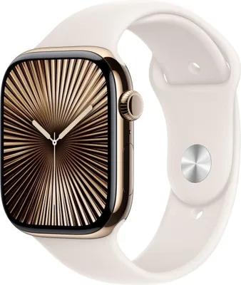 Produktbild von Apple Watch Series 10 GPS + Cellular 46mm Gold Titanium Case with Starlight Sport Band - M/L