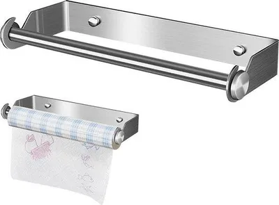 Obrázok produktu pre Kovový držiak na rolku kuchynského papiera, strieborný, 28 cm, na montáž na stenu, do kúpeľňovej skrinky a do kuchyne