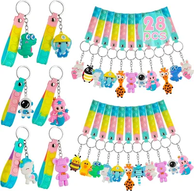 Productafbeelding van Pop Fidget speelgoed met cartoon-sleutelhanger - Set van 28 - Cadeautje voor kinderverjaardag - Cadeautje voor kinderen