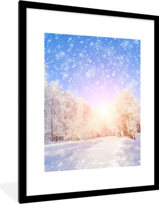 Produktbild von MuchoWow® Gerahmtes Poster Schnee - Sonne - Winter 60x80 cm - Poster mit Schwarzem Bilderrahmen Wandposter Rahmen Foto Bilder - Wohnzimmer - Dekorationen - Prämie