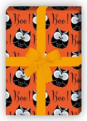Produktbild von Cooles Halloween Geschenkpapier, mit Eulen "Boo! " zur Halloween Party, - G12307, 32 x 48cm
