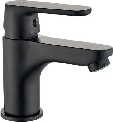 Produktbild von Design Waschtischarmatur, Stehend, Mischbatterie, Einhebelmischer, schwarz, mit Ablaufgarnitur