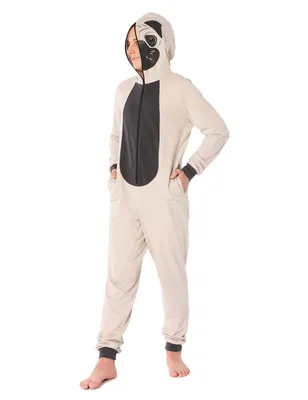 Produktbild von Ladeheid Jungen Teenager Schlafoverall aus Baumwolle Tierkostüm Jumpsuit bunt Tiermotiv Verkleidung Schlafanzug Einteiler mit Kapuze LA40-240 (Beige Mops, 164)