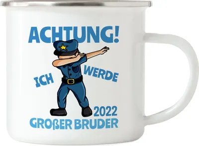 Produktbild von Ich Werde Großer Bruder 2022 Emaille Tasse Ankündigung Schwangerschaft Polizist Dab Babynews