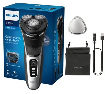 Produktbild von Philips 3000 series Shaver S3241/12 Elektrischer Nass- und Trockenrasierer, Rotationstrasierer, Schwarz, Silber, PowerCut, SH30, 2 Jahr(e), Akku