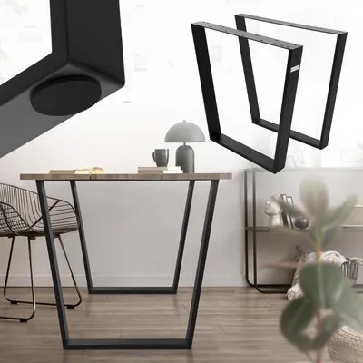 Produktbild von ML-Design 2er Set Tischbeine Trapez 75x72 cm, V-Form, Schwarz, Profil 8x2 cm, Stahl pulverbeschichtet, geneigt, Industriedesign, Metall Tischgestell Esstisch Tischkufen Tischuntergestell Möbelfüße