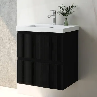 Produktbild von Waschtisch mit Unterschrank 50cm BOKAV Badmöbel Set Schwarz Rechteckiges Waschbecken mit Unterschrank Softclose