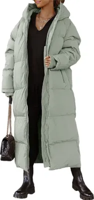 Produktbild von ASKSA Damen Wintermantel Lange Puffer Daunenjacke Gesteppter Mantel Kapuze Oberbekleidung, Gruen, M