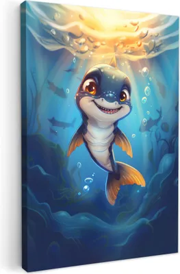 Obrázek produktu pro OneMillionCanvasses® - Obrazy na plátně - Žralok - Dítě - Oceán - Modrá, nástěnná malba, nástěnné dekorace obrazy obývací pokoj, 60x90cm