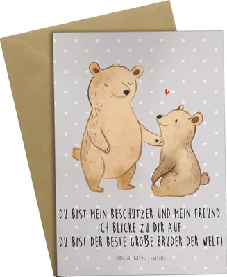 Produktbild von Mr. & Mrs. Panda Grußkarte Bär Großer Bruder - Grau Pastell - Geschenk, glückwunschkarten, Muttertag, weihnachtskarten, jubiläumskarte, Bären, hochzeitskarten, Brudi