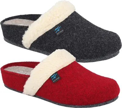 Produktbild von Fly Flot Damen Pantoffeln Filz Hausschuhe , Größe:41 EU, Farbe:Schwarz