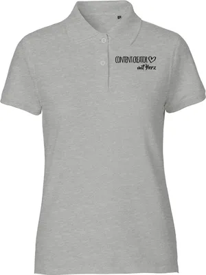 Produktbild von Huuraa Damen Polo Shirt Content Creator mit Herz L Sport Grey Bio Baumwolle Fairtrade Poloshirt Geschenkidee