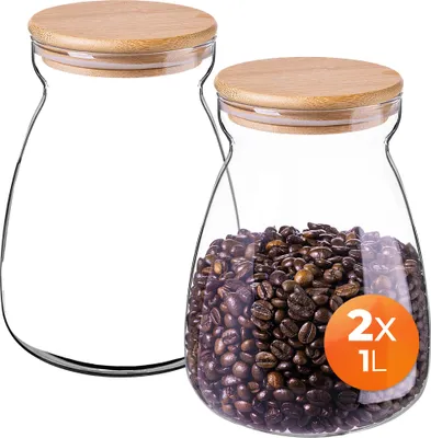 Produktbild von KADAX Vorratsgläser 1000ml, 2er Set, Vorratsdosen aus Glas, Glasbehälter mit luftdichtem Deckel, Vorratsbehälter zur Aufbewahrung von Lebensmitteln