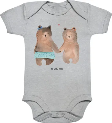 Produktbild von Mr. & Mrs. Panda Strampler Baby Bär Freundin 12. - 18. Monat - Heather Grey - Geschenk, Babystrampler, Teddy, Babybody kurzarm, overall, body baumwolle