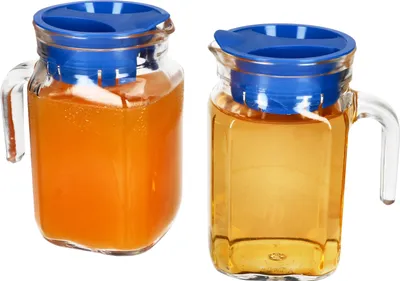 Produktbild von 2x KORA Kühlschrankkrug mit Deckel blau 0,5L Henkel Glas-Karaffe Kanne Saft Wasser