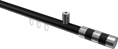 Produktbild von Interdeco Innenlaufstange / Gardinenstange mit Innenlauf Schwarz / Chrom, Typ Sonius Mavell (Zylinder Bicolor) Deckenmontage, 20 mm Ø 1-läufig, 120 cm