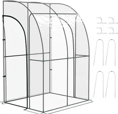 Image de Outsunny Serre de jardin adossée, serre de balcon, bâche renforcée PVC, châssis en acier, 2 portes zippées enroulables, pour légumes plantes fleurs, intérieur et extérieur, 143x118x212cm, transparent