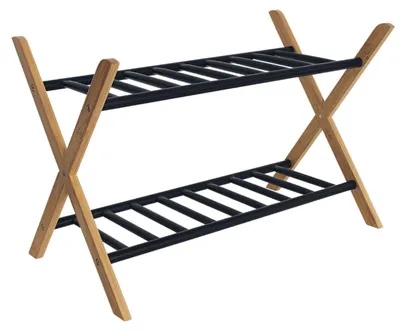 Image de Étagère à chaussures avec 2 étagères ouvertes, couleur naturelle/noir, dimensions 66 x 35,5 cm