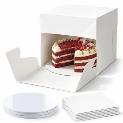 Immagine prodotto di Scatole per torte bianche con piatto per torta - Set da 5