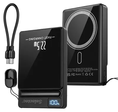 Zdjęcie produktu dla Magnetyczny powerbank bezprzewodowy o pojemności 20000 mAh z dwoma portami, mini akumulator zewnętrzny do smartfonów z magnetycznym uchwytem. Przenośna ładowarka idealna w podróży