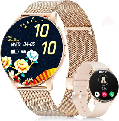 Smartwatch Damen 1.43" HD AMOLED Display Telefonfunktion,Fitnessuhr,Sportuhr mit 120+ Sportmodi,Schlaftracking,Menstruationszyklus,Uhr für iOS/Android