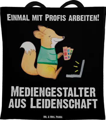 Produktbild von Mr. & Mrs. Panda Tote Bag Mediengestalter Leidenschaft - Schwarz - Geschenk, Spruch, Jutebeutel, Laptoptasche, Schultasche, Grafiker, Shopping Tasche, Grafikdesigner